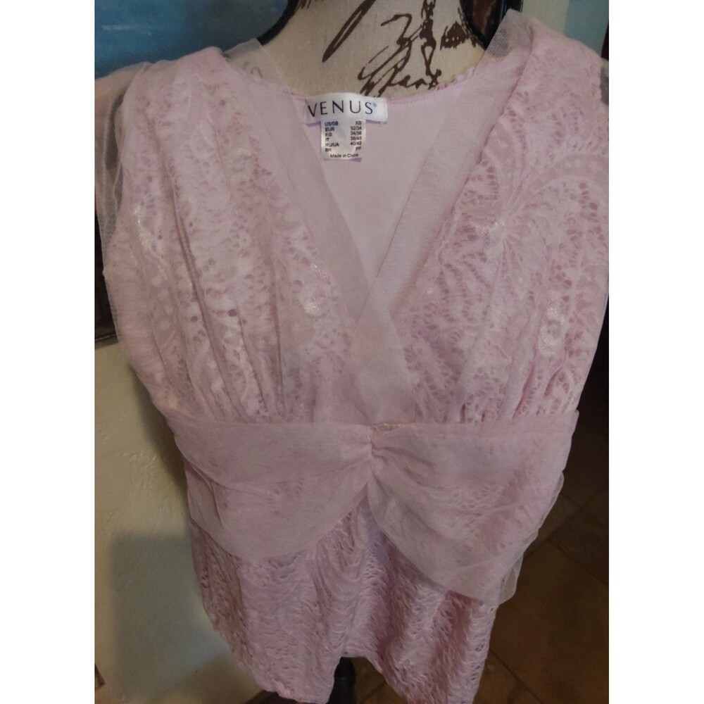 New Venus Pink Lace and Tule Stretchy Elegant Delicate Sleeveless Blouse XS